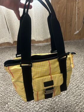 Lauren Ralph Lauren Yellow Houndstooth Mini Tote with Black Straps
